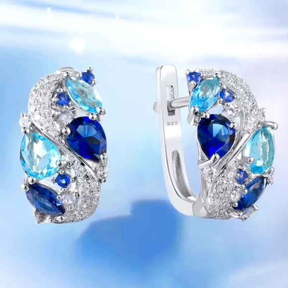 Sapphire Crystal Hoop Earrings - Picture 6 of 7